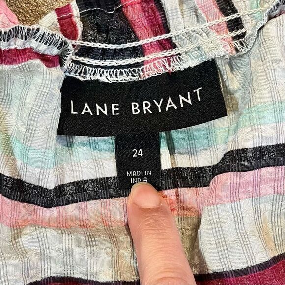 Lane Bryant Women’s Multi-color Short Sleeve Split Neck Stripped Blouse 24 - Picture 7 of 9